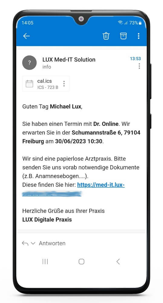 mobile-email-terminbestaetigung-LUX-digitale-Praxis
