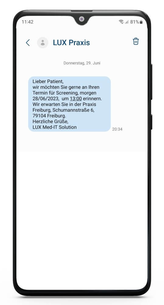 mobile-sms-erinnerung-terminbestaetigung-LUX-digitale-Praxis